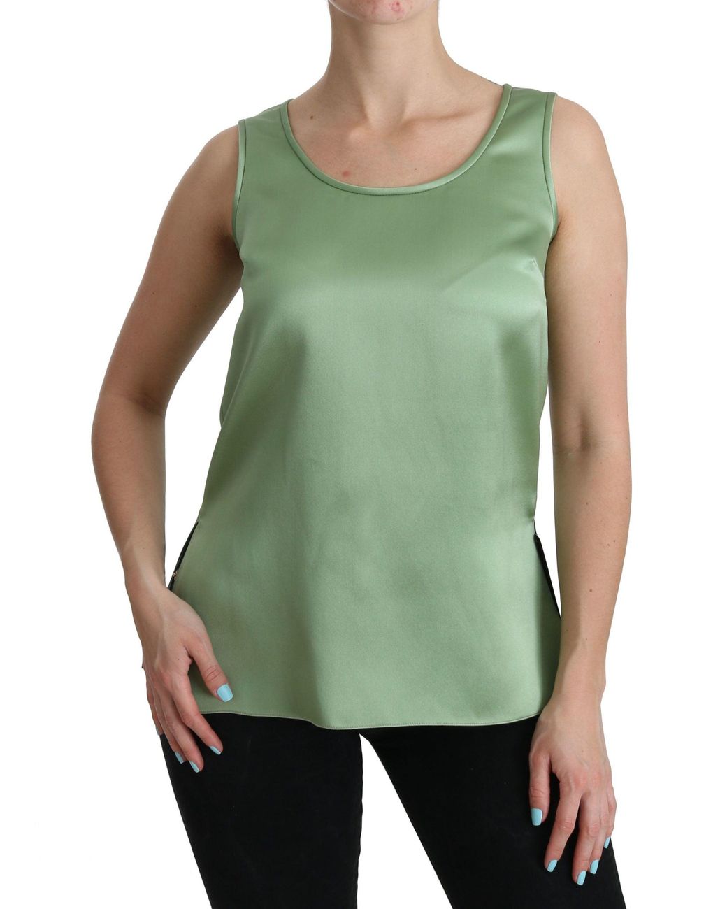 Dolce & Gabbana Green Sleeveless 100% Silk Top Tank Blouse