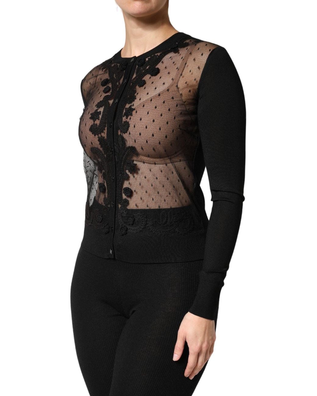 Dolce & Gabbana Black Sheer Button Down Cardigan Sweater