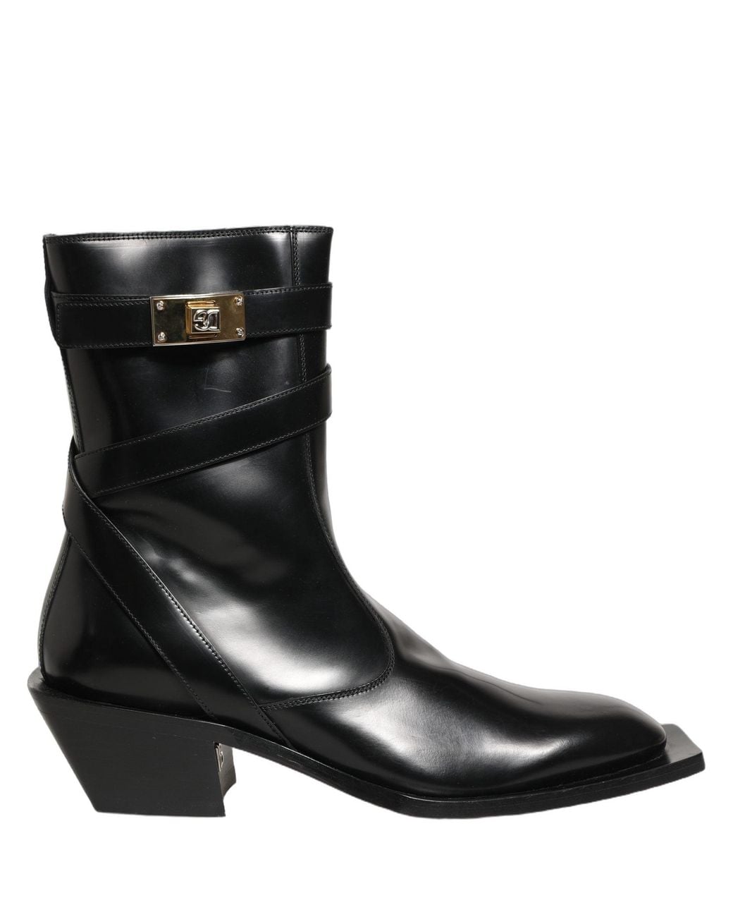 Dolce & Gabbana Black Leather Dg Plaque Mid Calf Boots Shoes for men