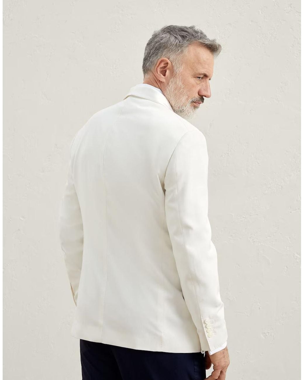 Brunello Cucinelli White Bicolor Silk Blazer for men