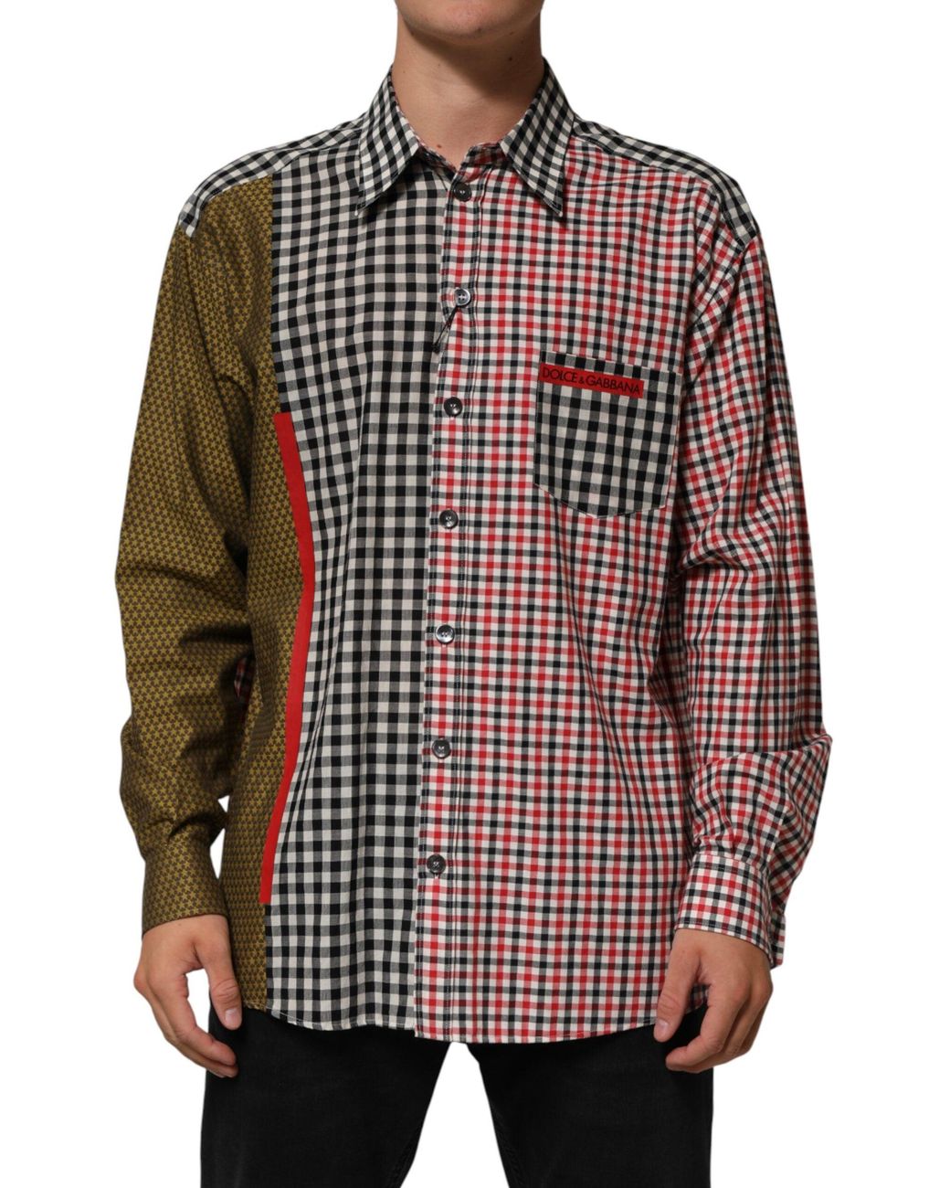 Dolce & Gabbana Multicolor Cotton Collared Checkered Shirt Co+Li for men