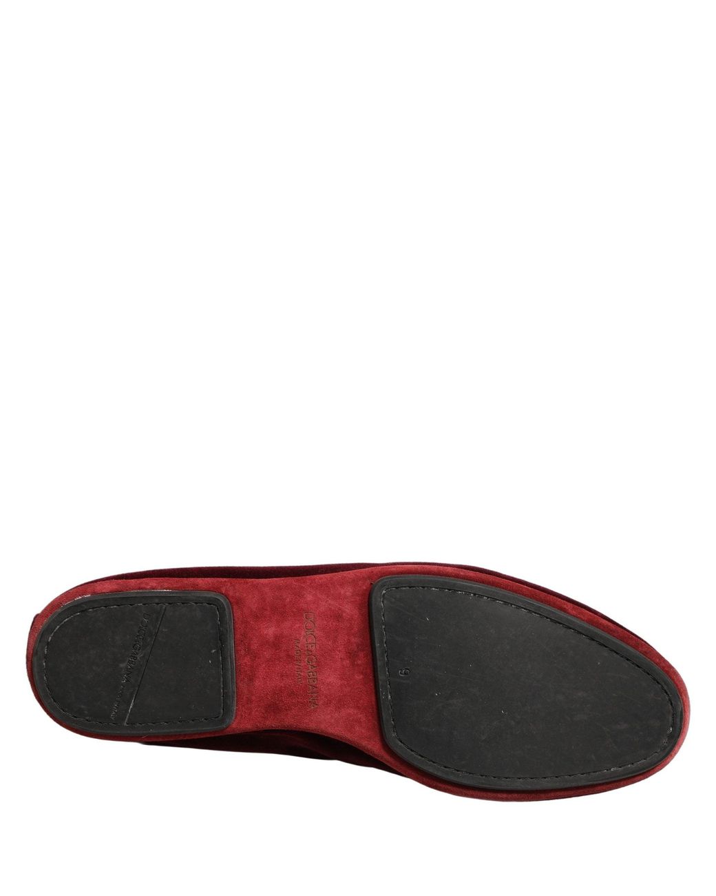 Dolce & Gabbana Red Burgundy Velvet Crown Slip On Loafers Shoes for men