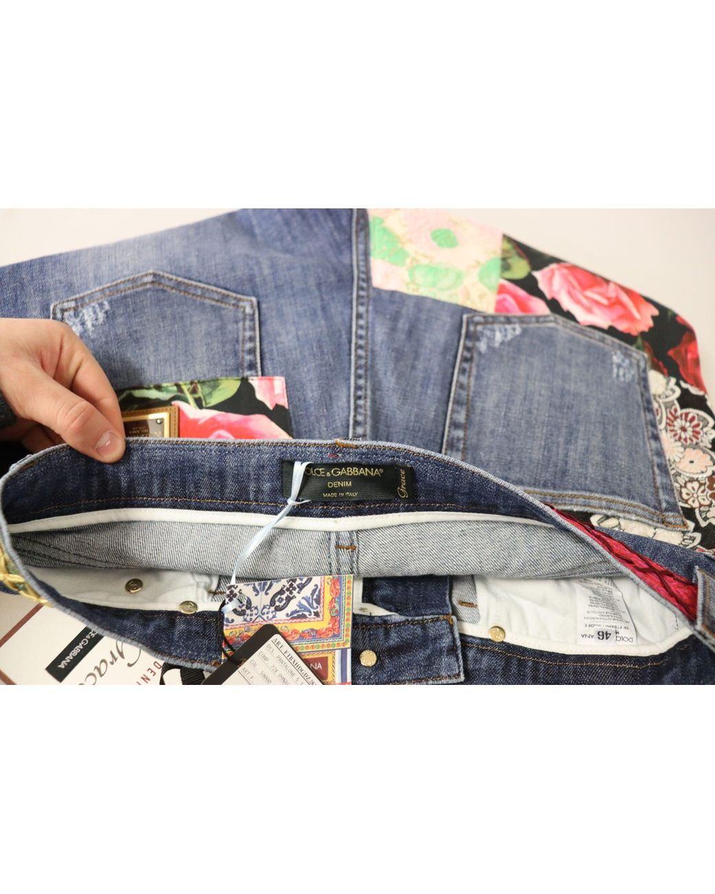 Dolce & Gabbana Blue High Waist Patchwork Skinny Denim