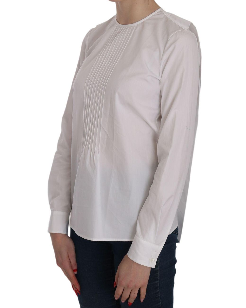 DSquared² Gray White Crew Neck Long Sleeve Cotton Blouse