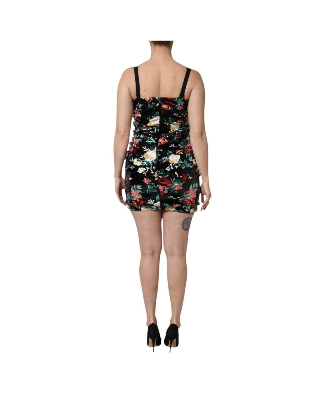 Dolce & Gabbana Black Floral Sequin Sleeveless Sheath Dress