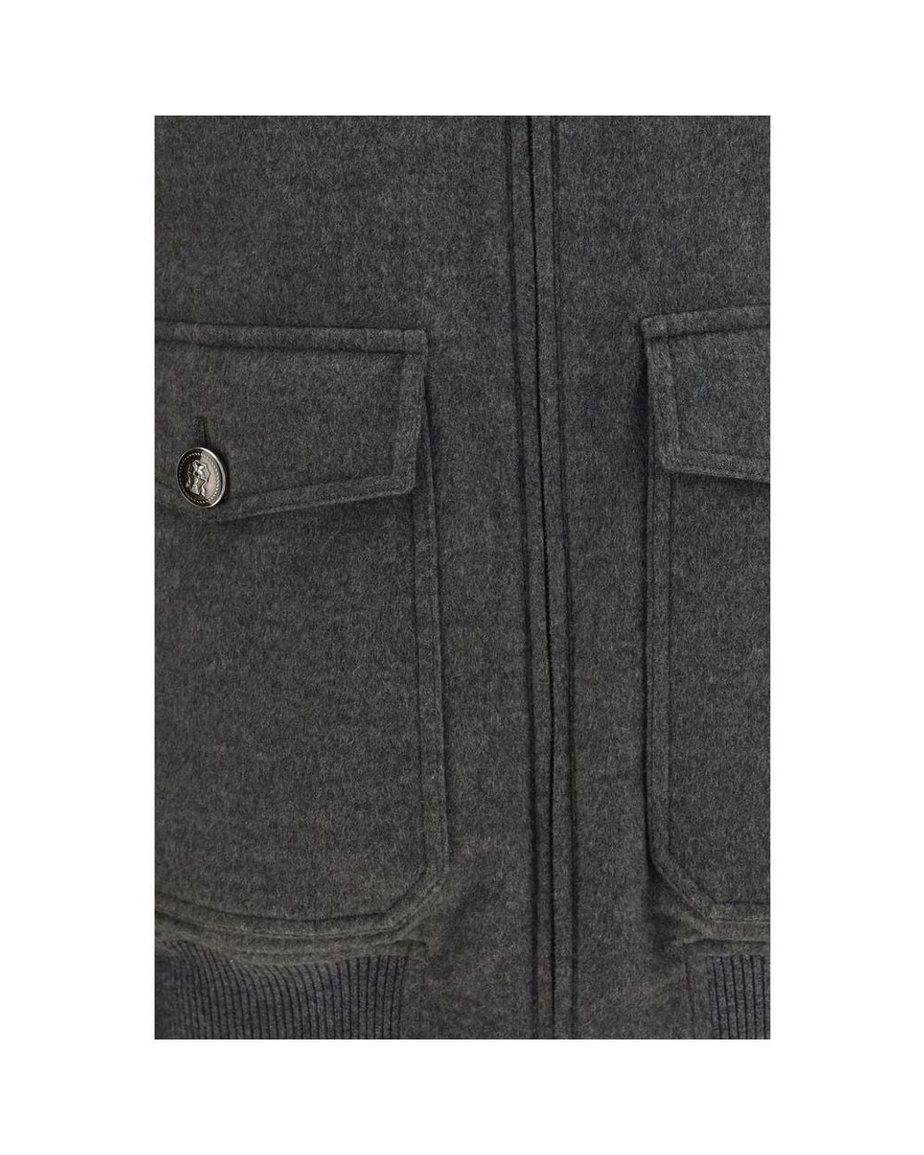 Brunello Cucinelli Black Gray Cashmere Bomber for men