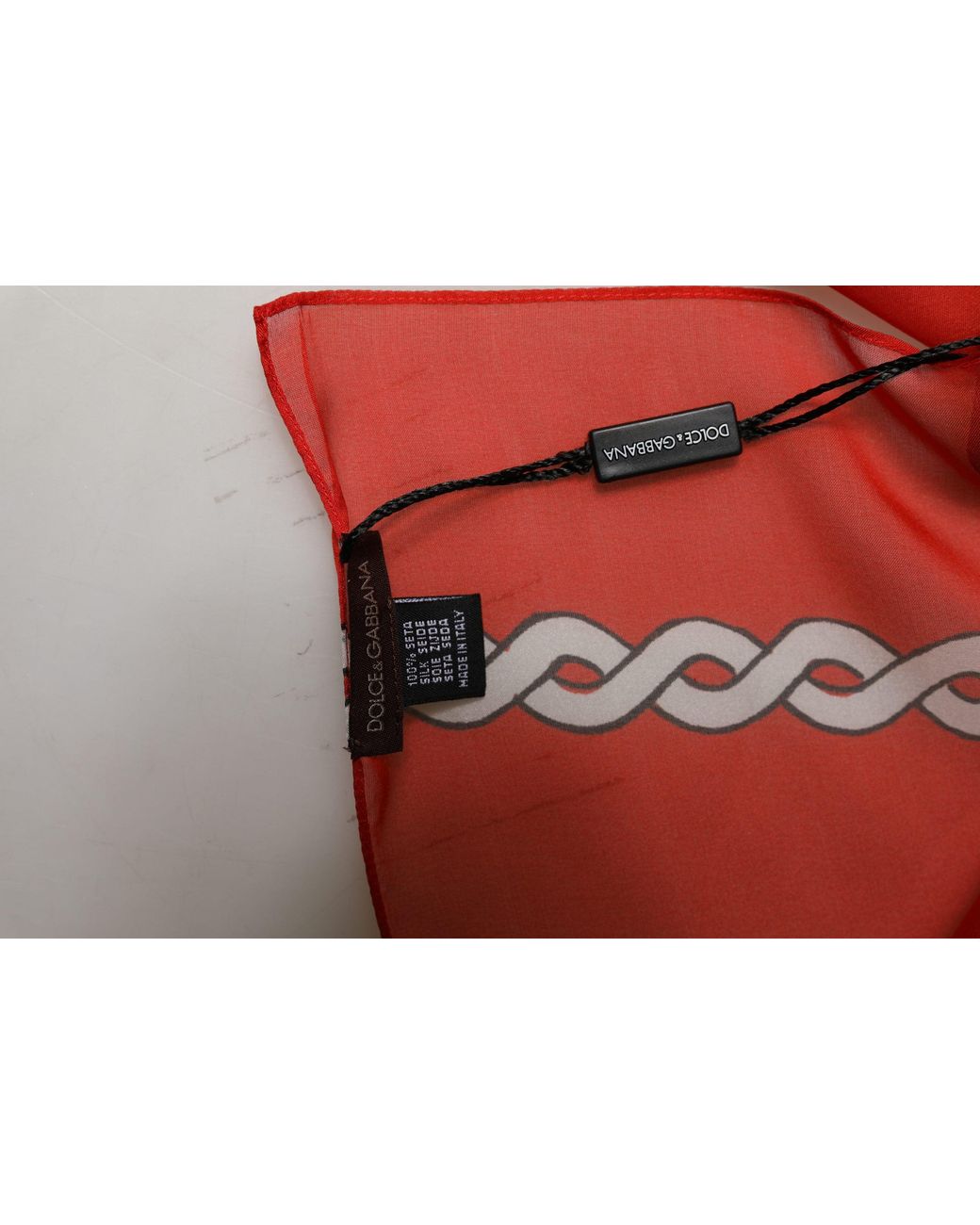 Dolce & Gabbana Red Silk Braided Rope Square Foulard Scarf
