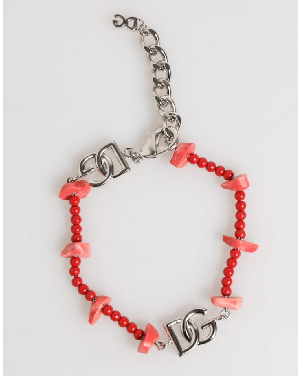 Dolce & Gabbana Pink Beaded Bracelet With Logo Charm for men