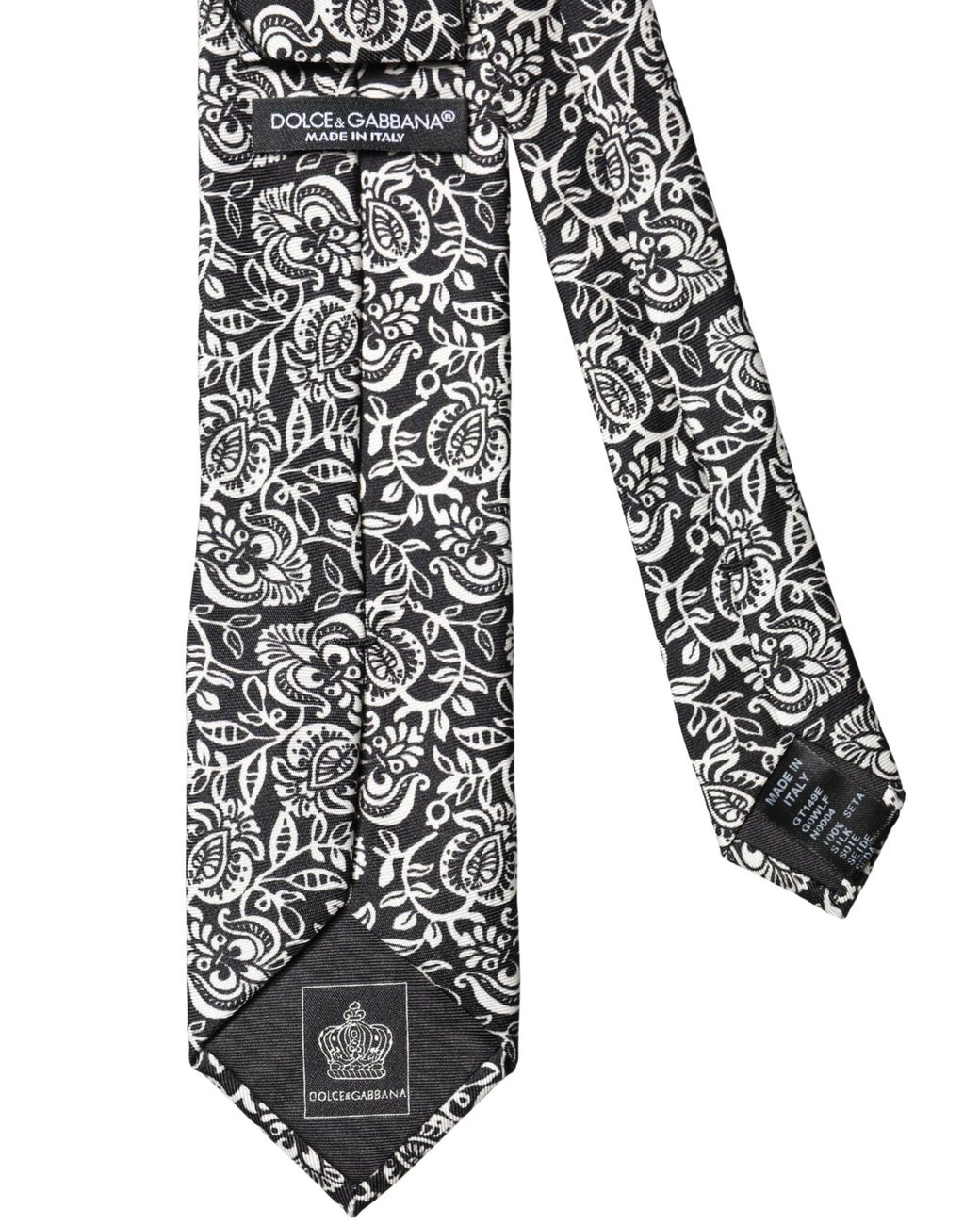 Dolce & Gabbana Black Floral Fantasy Silk Adjustable Neckmen's Tie for men