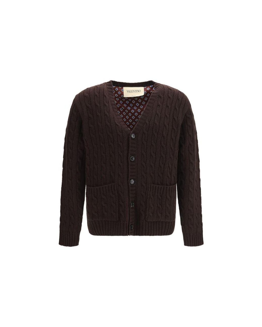 Valentino Garavani Black Brown Wool Oves Aries Cardigan for men