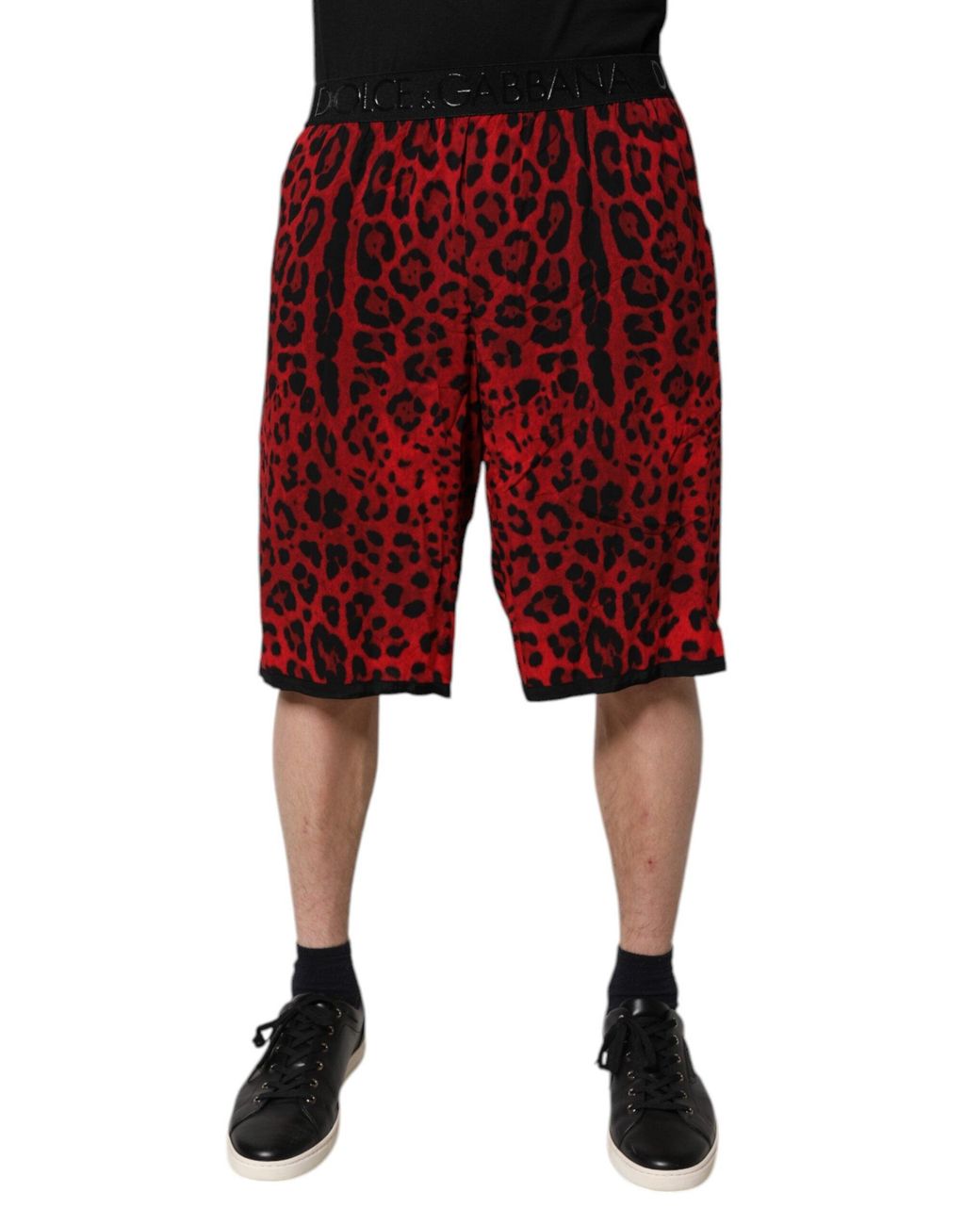 Dolce & Gabbana Red Leopard Print Casual Shorts for men
