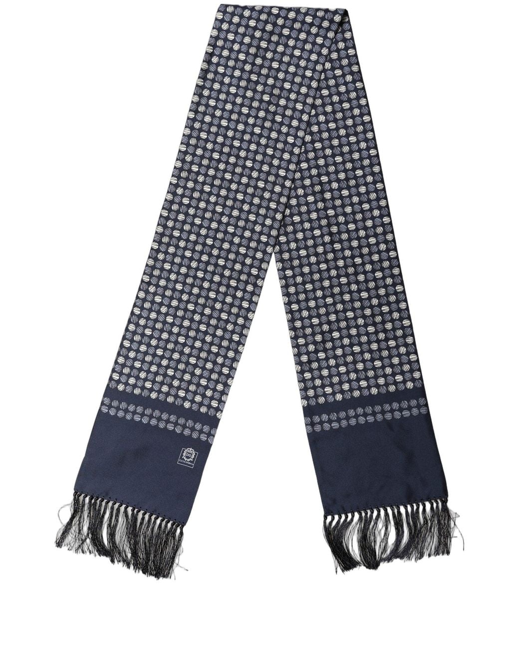 Dolce & Gabbana Black Men Navy Blue Geometric Dot Silk Fringed Neck Shawl Scarf for men