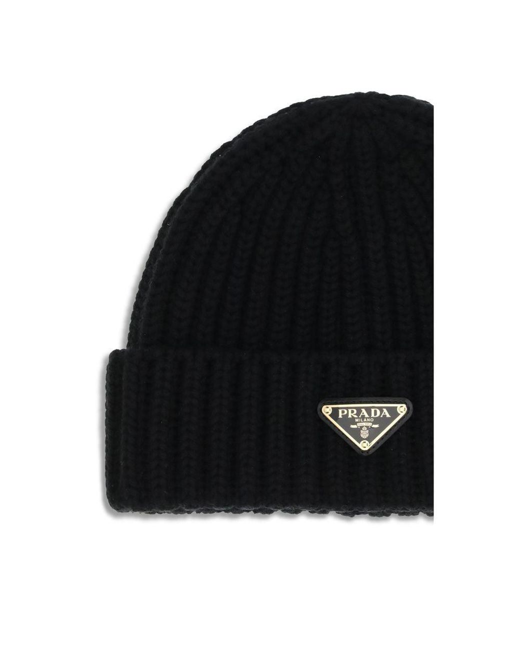 Prada Black Virgin Wool Beanie Hat