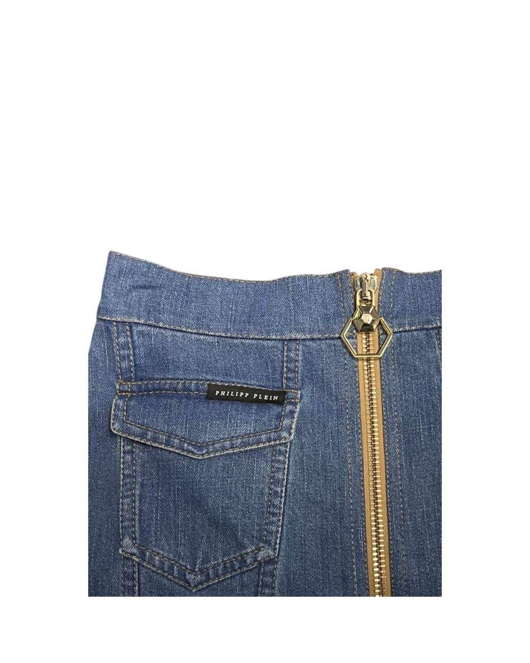Philipp Plein Blue Cotton Skirt