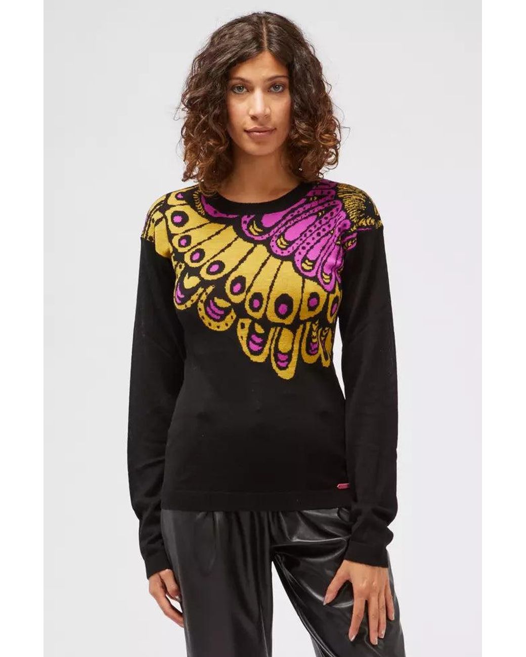 Custoline Black Chic Wool Blend Sweater With Unique Print