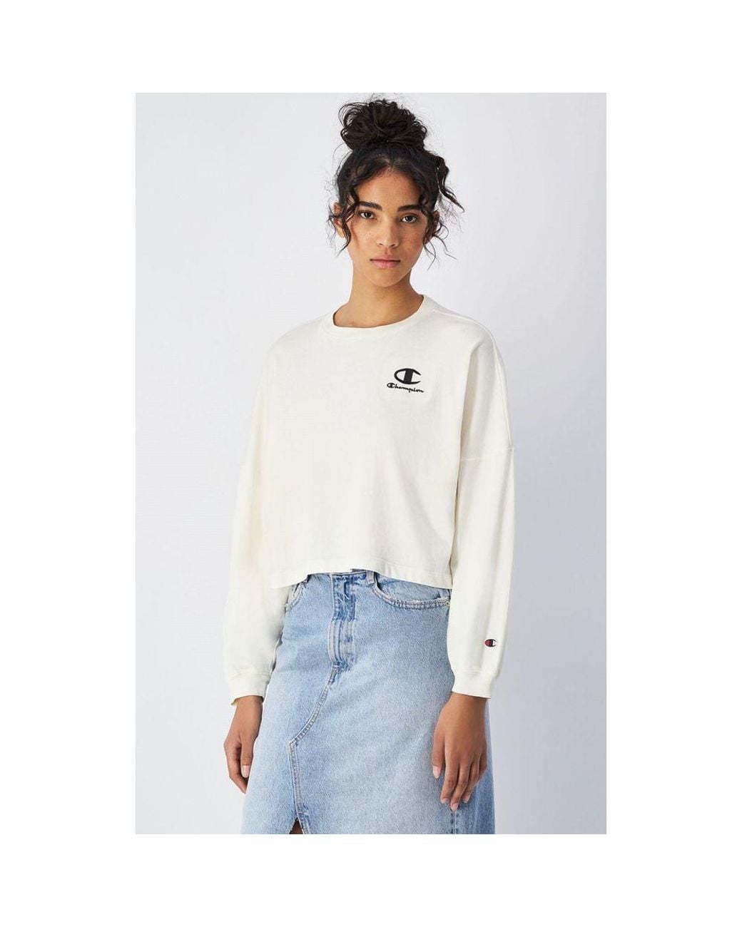 Champion White Cotton Long Sleeve T-Shirt