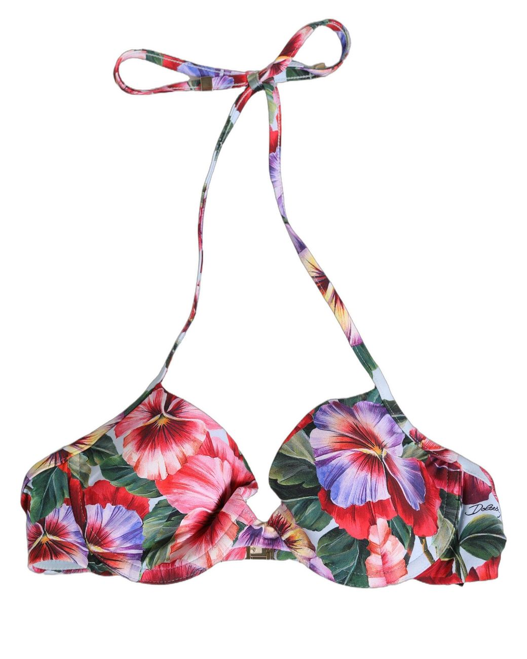 Dolce & Gabbana Pink Top Floral Print Beachwear Bikini Nylon Elastane