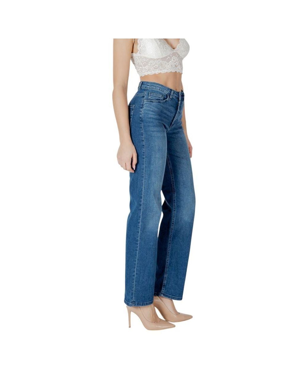 Ichi Blue Cotton Relaxed Fit Jeans