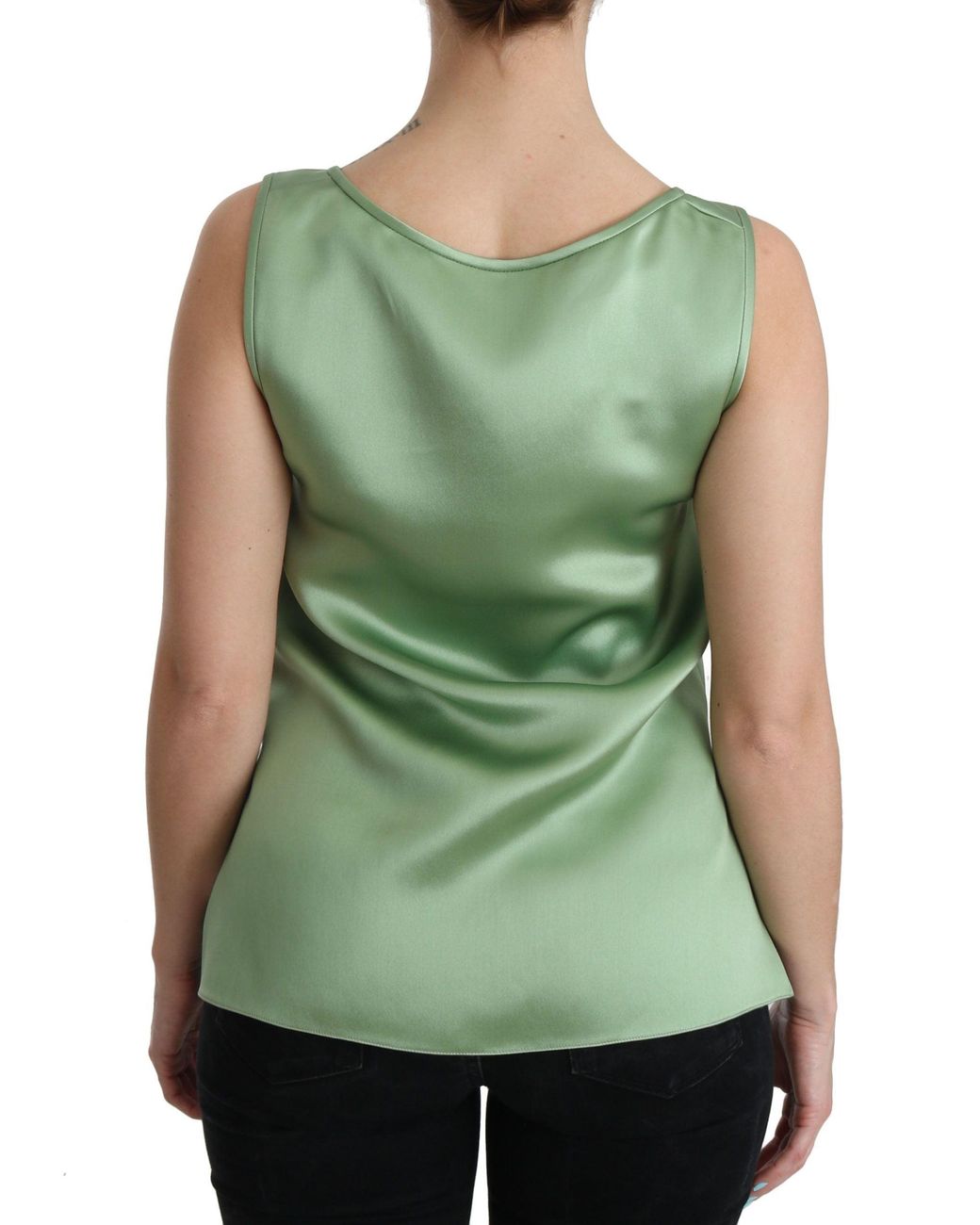 Dolce & Gabbana Green Sleeveless 100% Silk Top Tank Blouse