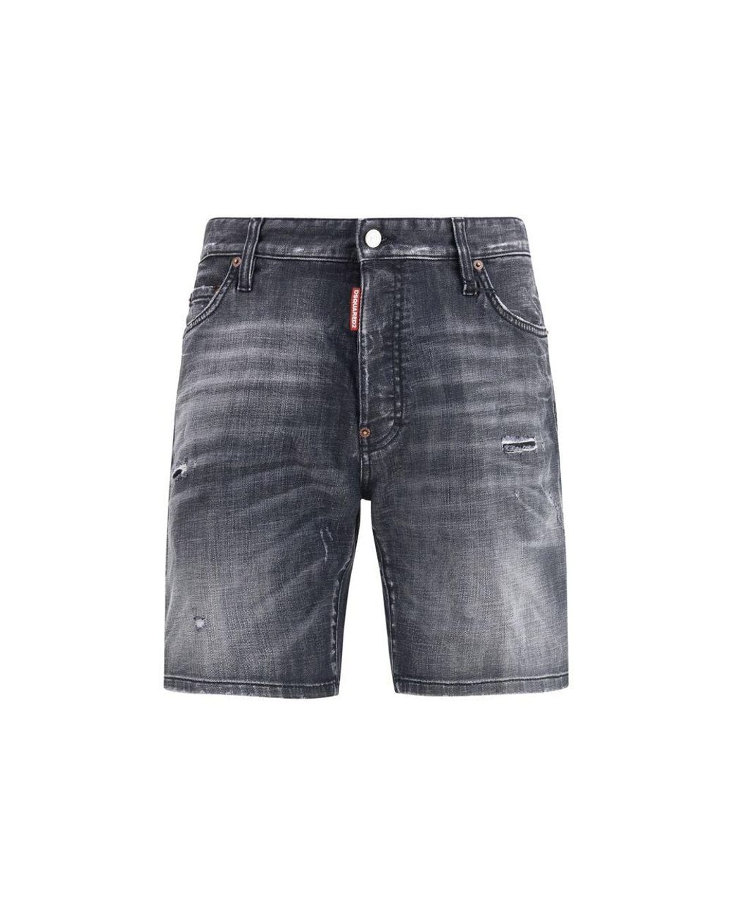 DSquared² Gray Black Cotton Bermuda Shorts for men