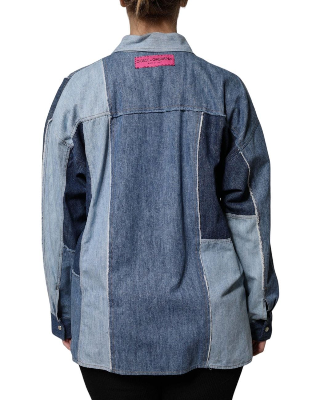 Dolce & Gabbana Blue Patchwork Denim Shirt Long Sleeves
