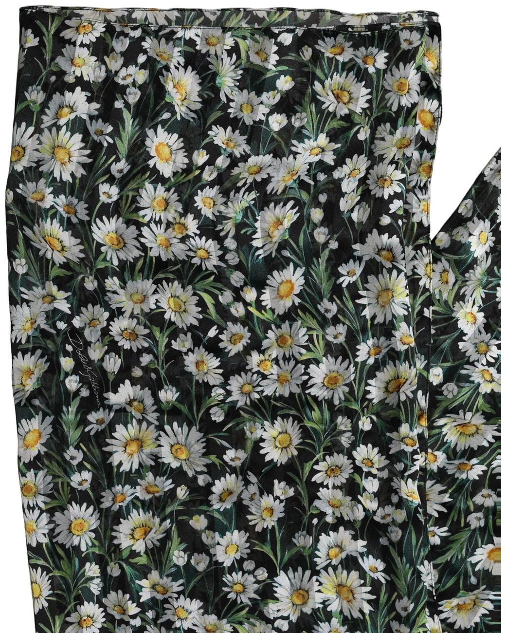 Dolce & Gabbana Green Black Floral Daisy Square Foulard Scarf