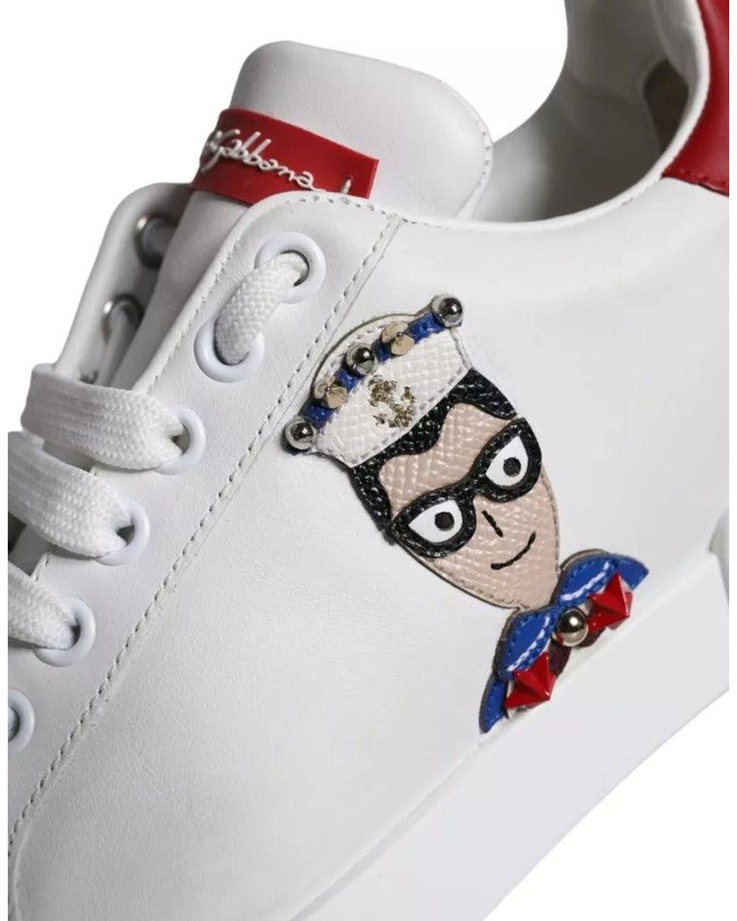 Dolce & Gabbana Gray Patch Calfskin Nappa Portofino Sneakers Shoes