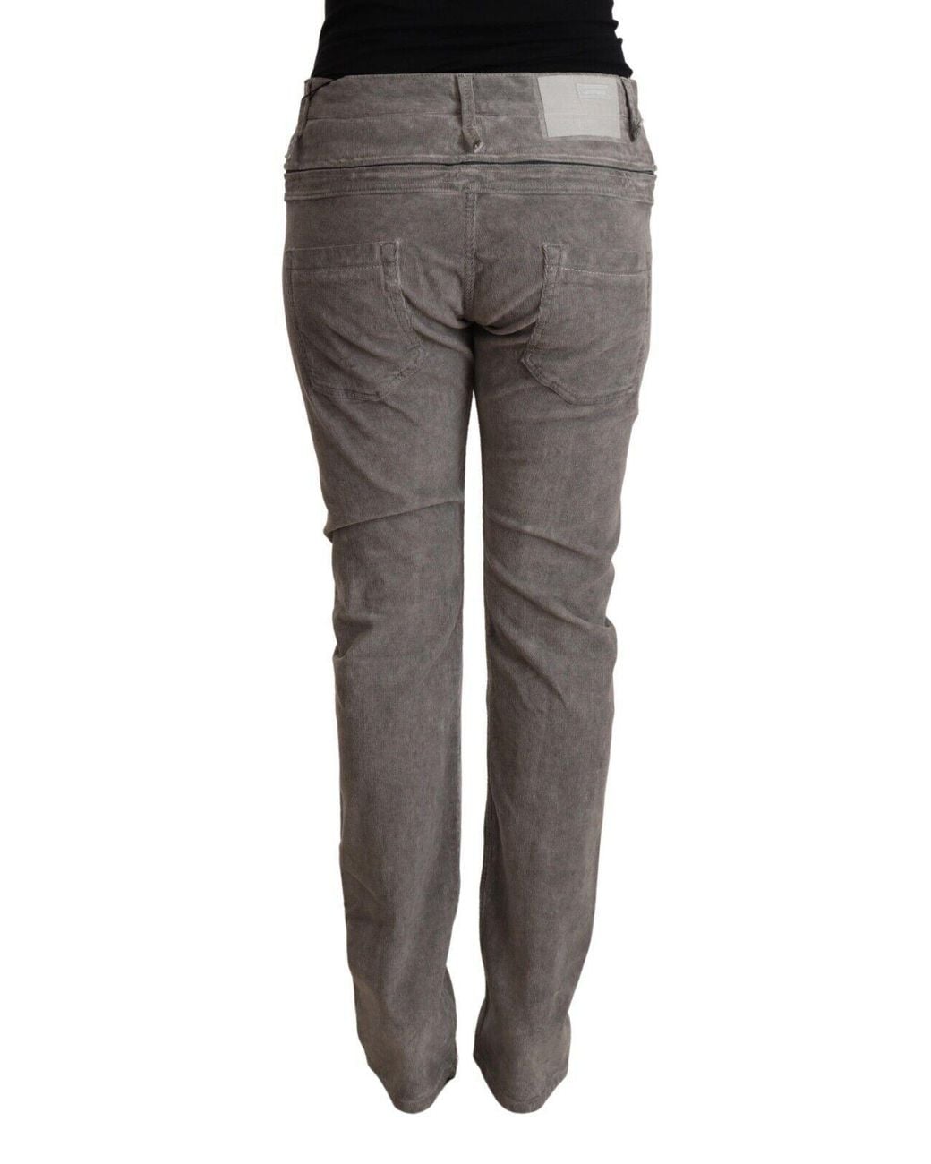 Acht Black Gray Cotton Straight Fit High Waist Pants
