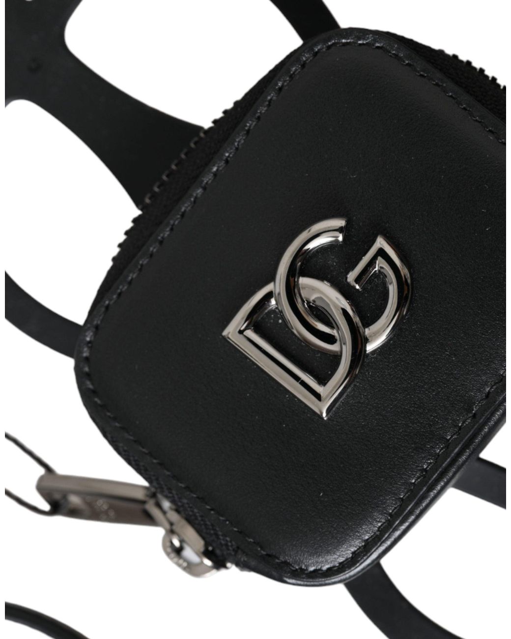 Dolce & Gabbana White Calfskin Leather Dg Logo Coin Purse Lanyard Wallet for men