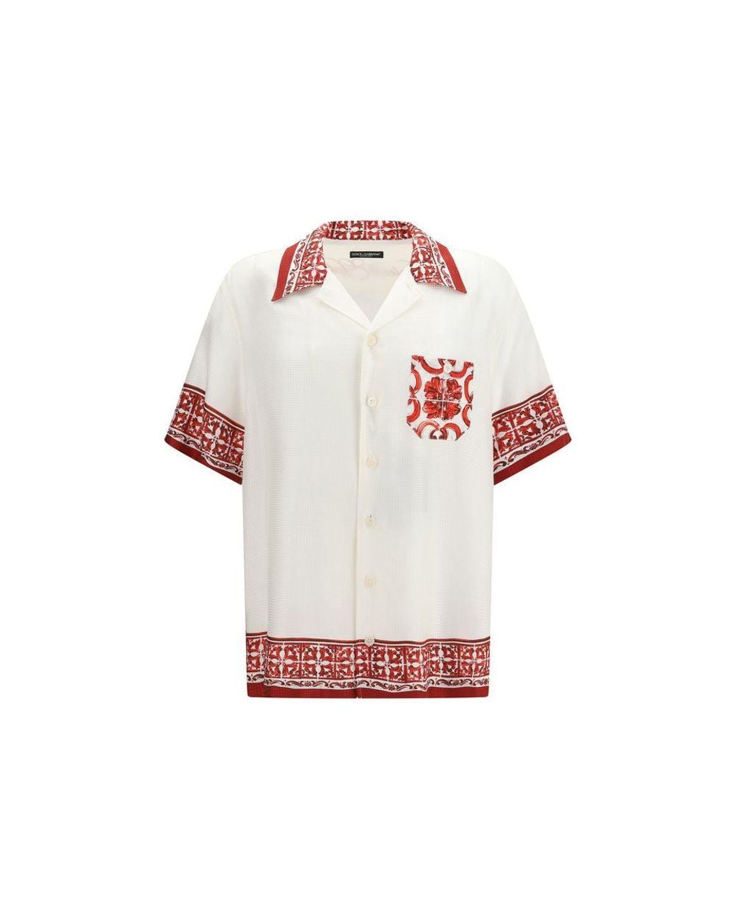Dolce & Gabbana Red White Silk Pattern Shirt for men