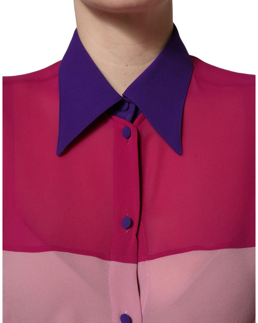 Dolce & Gabbana Purple Multicolor Silk Patchwork Shirt Blouse Top