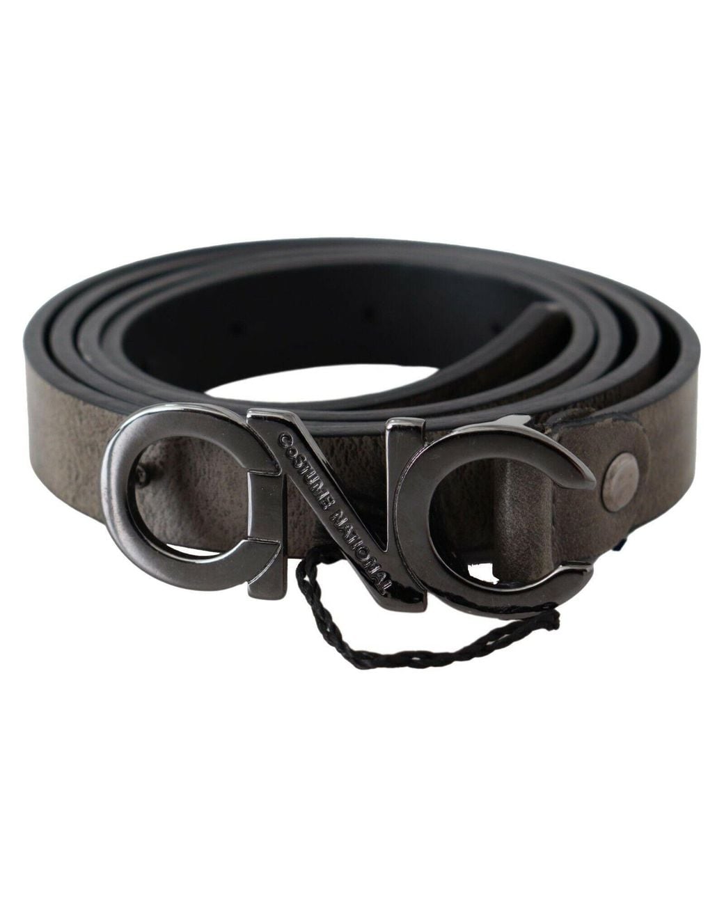 CoSTUME NATIONAL Black Dark Brown Leather Letter Logo Buckle Belt