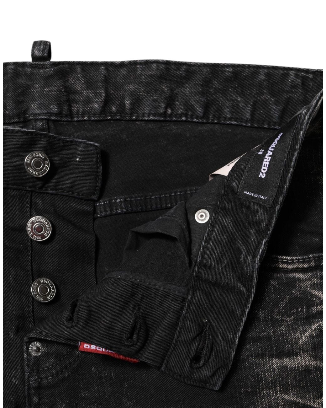 DSquared² Black Washed Mid Waist Tapered Denim Jeans for men