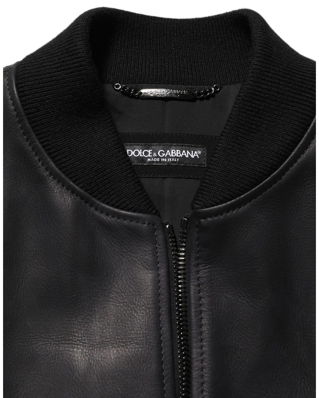 Dolce & Gabbana Black Leather Full Zip Men Biker Jacket for men