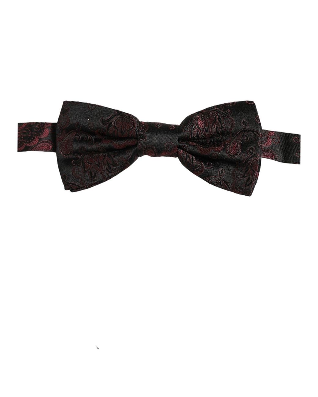 Dolce & Gabbana Black Burgundy Paisley Silk Adjustable Neck Papillon Bow Tie for men