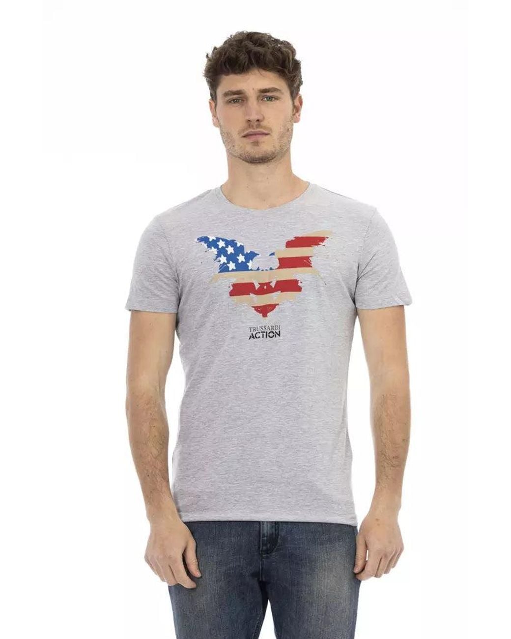 TRUSSARDI ACTION White Gray Cotton Men T for men