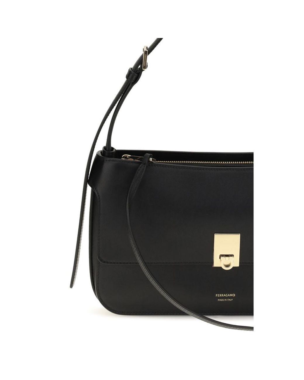 Ferragamo Black Calf Leather Bos Taurus Shoulder Bag