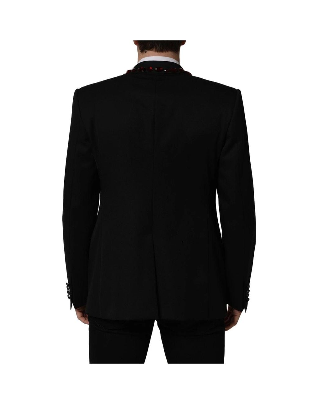 Dolce & Gabbana Black Crystal Embellished Coat Blazer Jacket for men