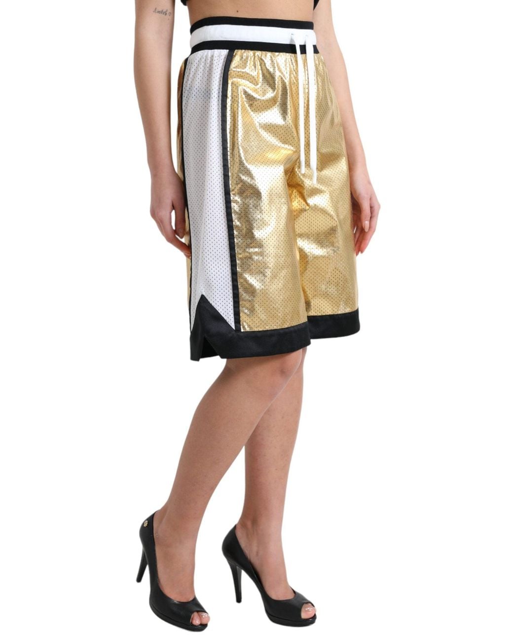 Dolce & Gabbana Natural Polyester Perforated High Waist Shorts