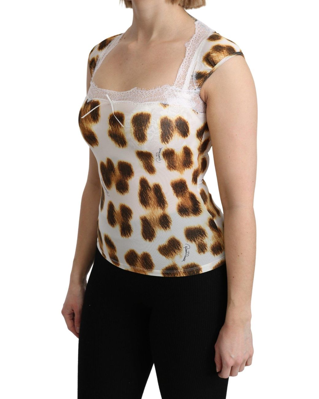Roberto Cavalli White Brown Camisole Underwear Blouse