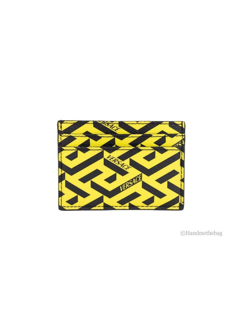 Versace Black La Greca Pineapple Multicolor Signature Coated Canvas Card Case Wallet