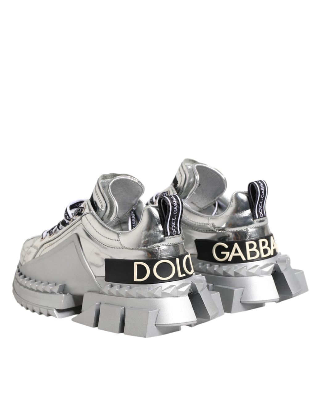 Dolce & Gabbana White Silver Leather Super Queen Sneakers Shoes for men