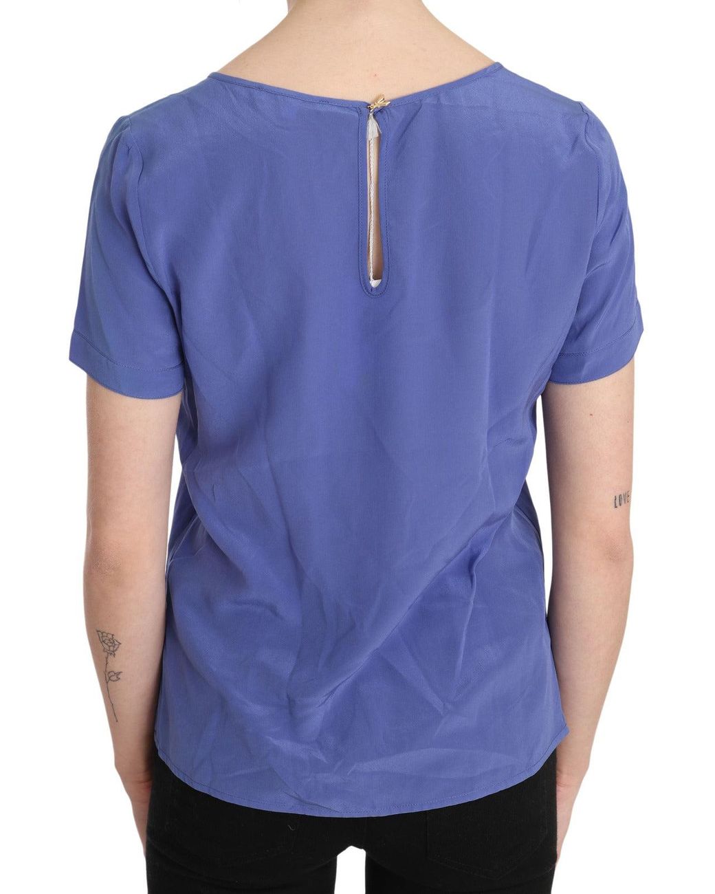 Patrizia Pepe Blue Silk Short Sleeve Casual Top Blouse