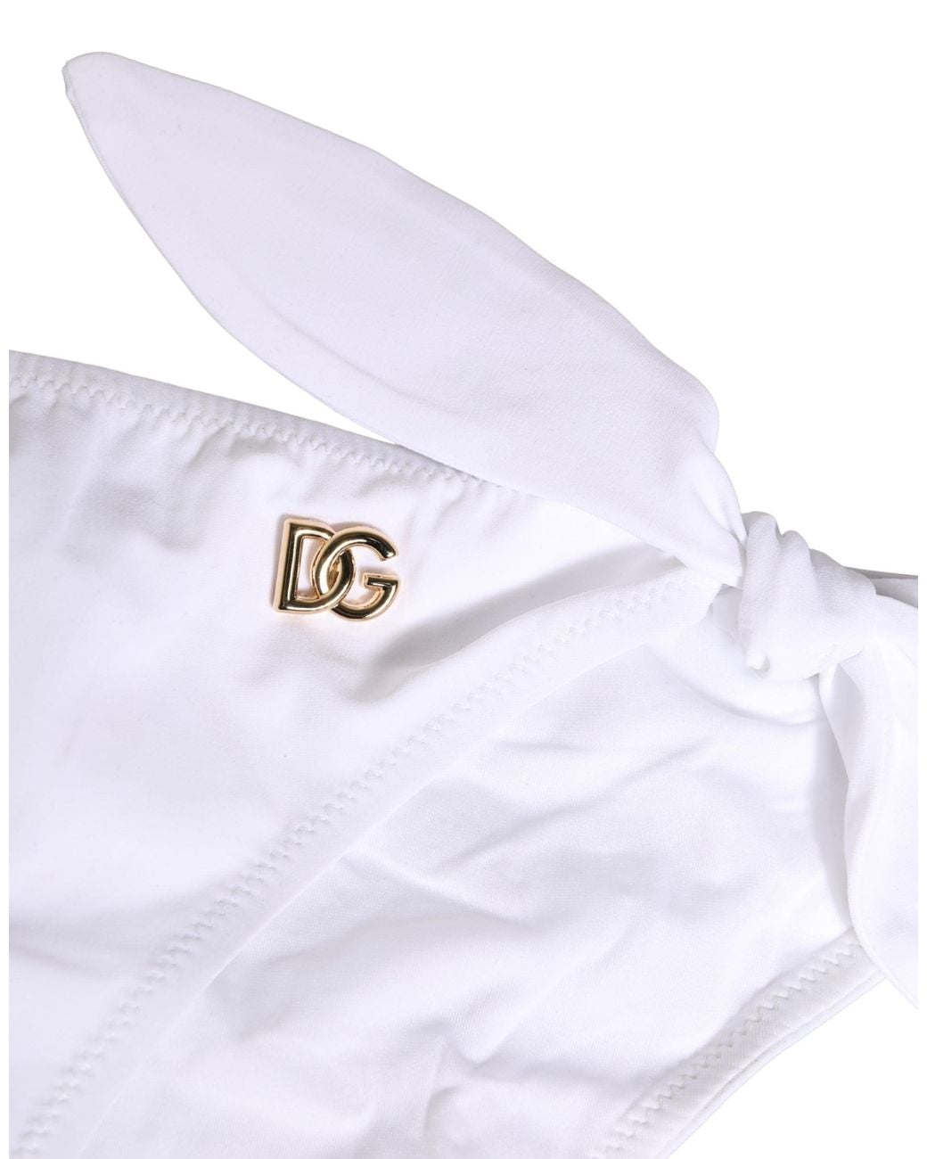Dolce & Gabbana White Nylon Dg Logo Plaque Bikini Bottom Swimwear