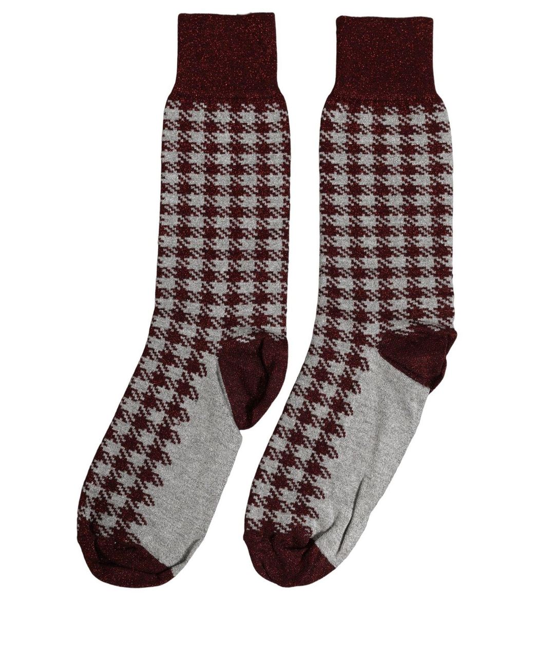 Dolce & Gabbana Multicolor Maroon Gray Houndstooth Mid Calf Accessory Socks