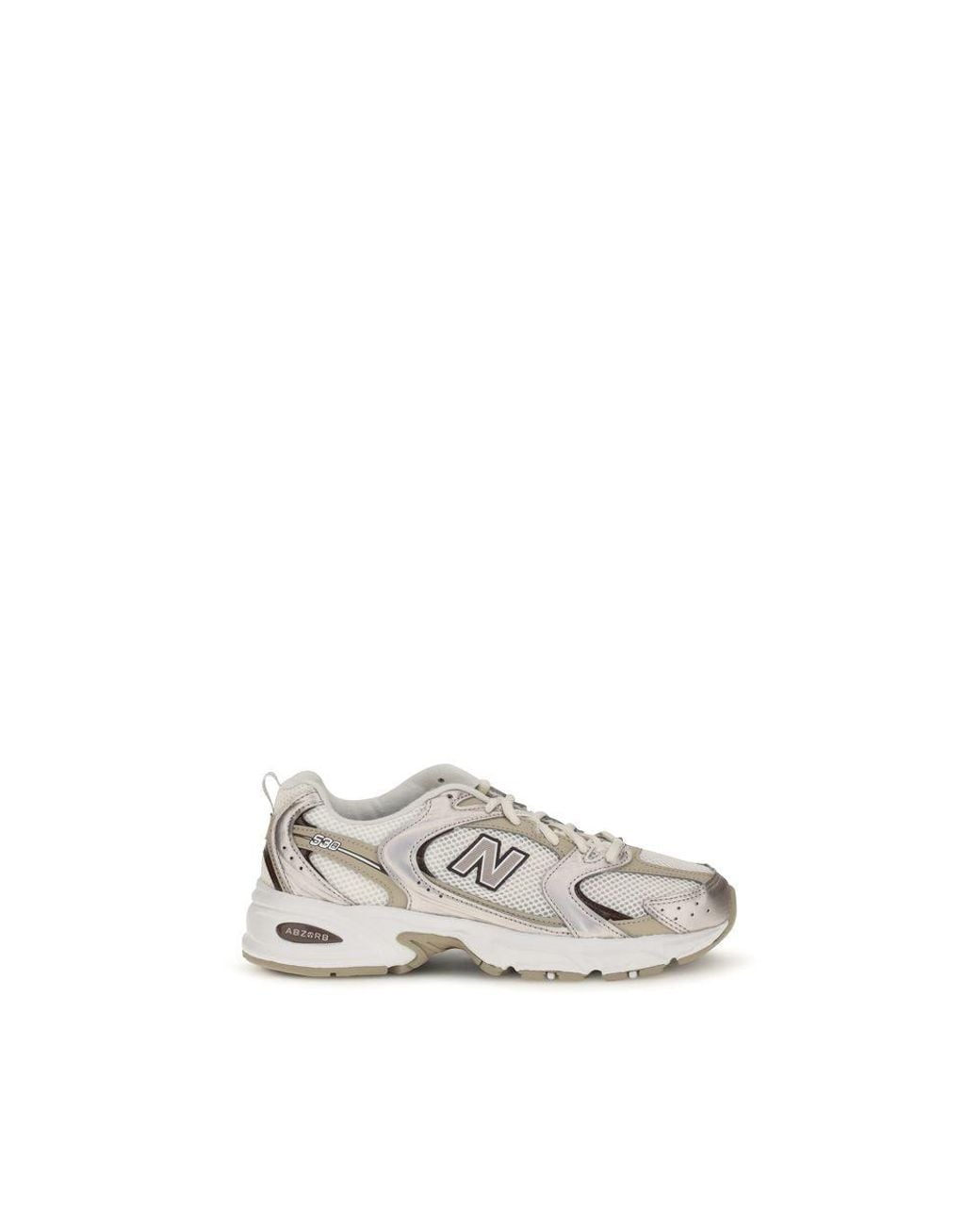 New Balance White Beige Fabric Athletic Sneakers