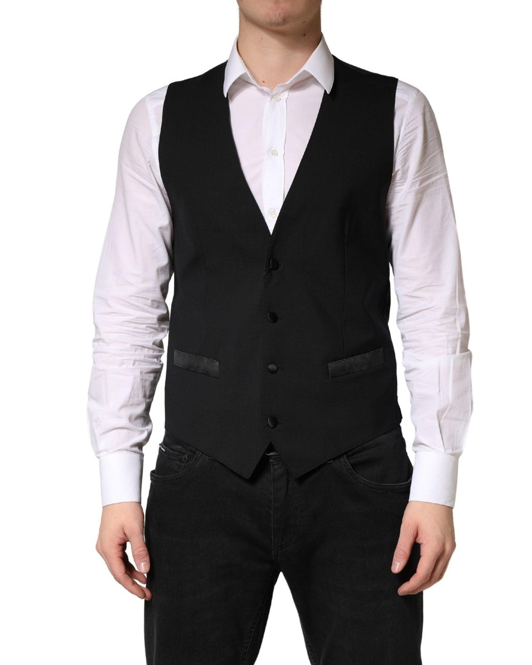 Dolce & Gabbana Black Wool Dress Formal Waistcoat Vest for men
