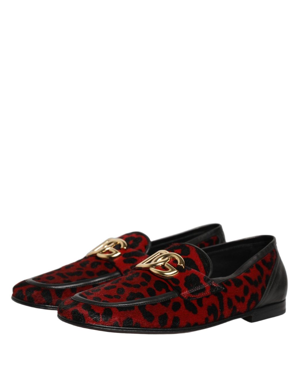 Dolce & Gabbana Red Leopard Print Pony Hair Dress Loafers Shoes for men