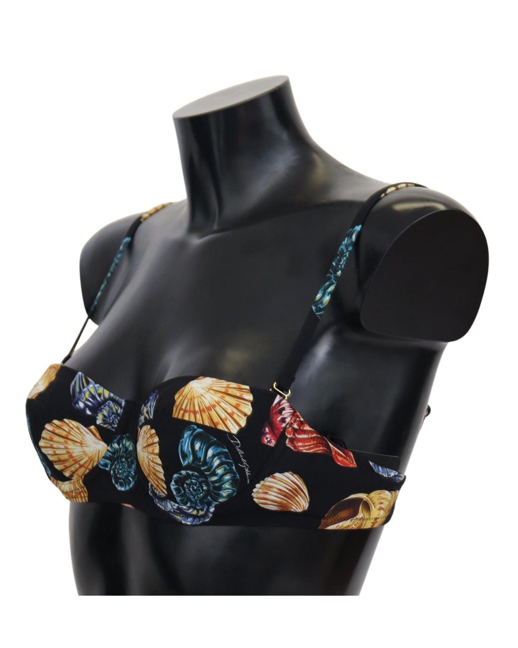 Dolce & Gabbana Black Seashells Print Swimwear Bikini Tops