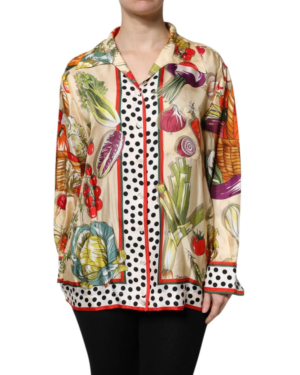 Dolce & Gabbana Multicolor Vegetables Silk Long Sleeves Top for men